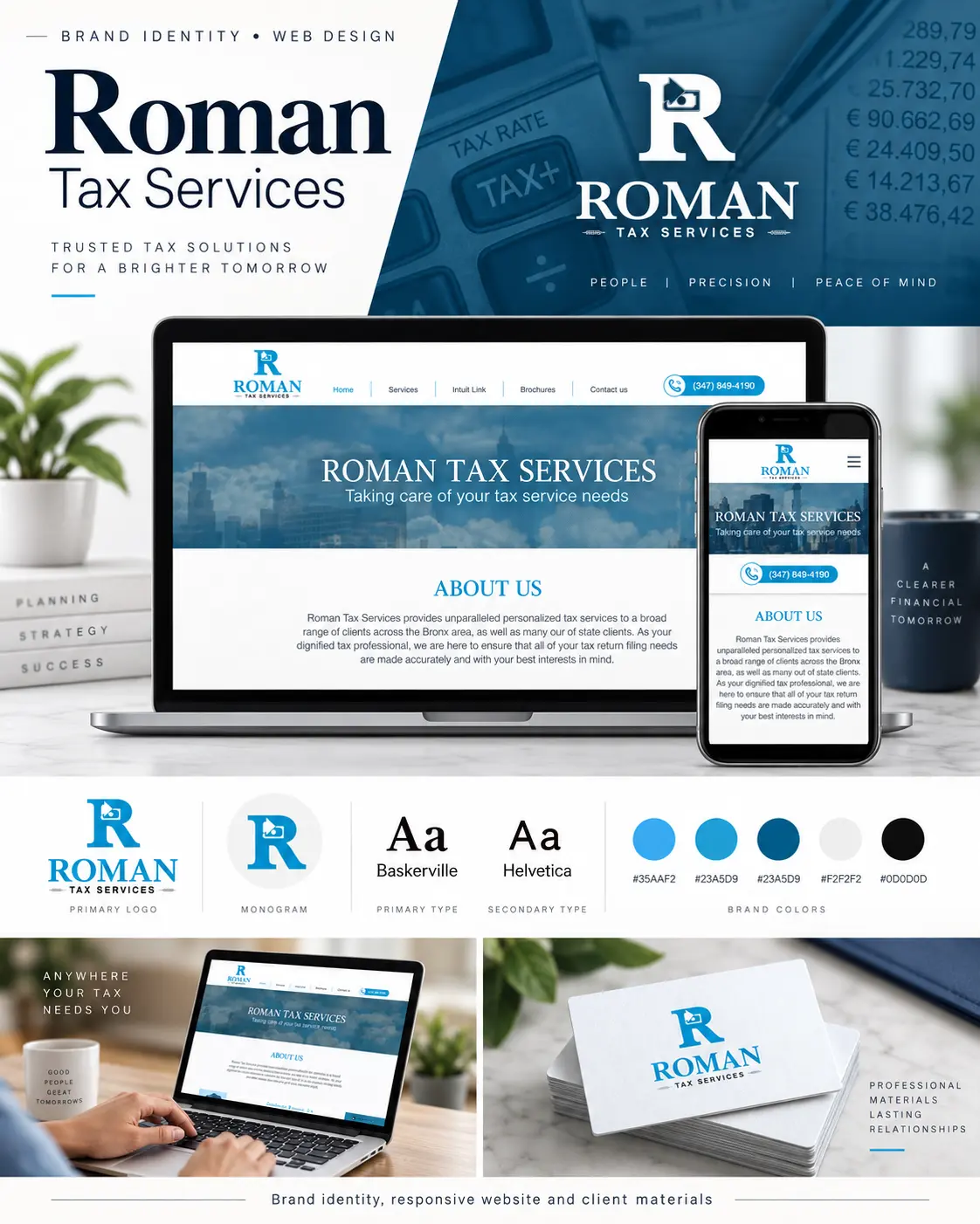 Roman Tax Services brand identity and responsive website design by The Foxsy Designs.