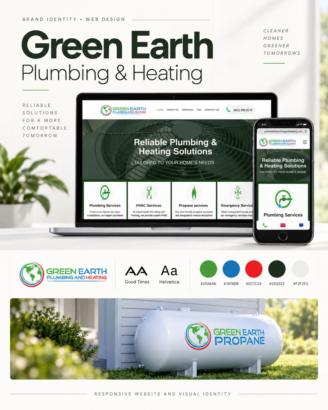 Green Earth Plumbing and Heating brand identity and responsive website design by The Foxsy Designs.