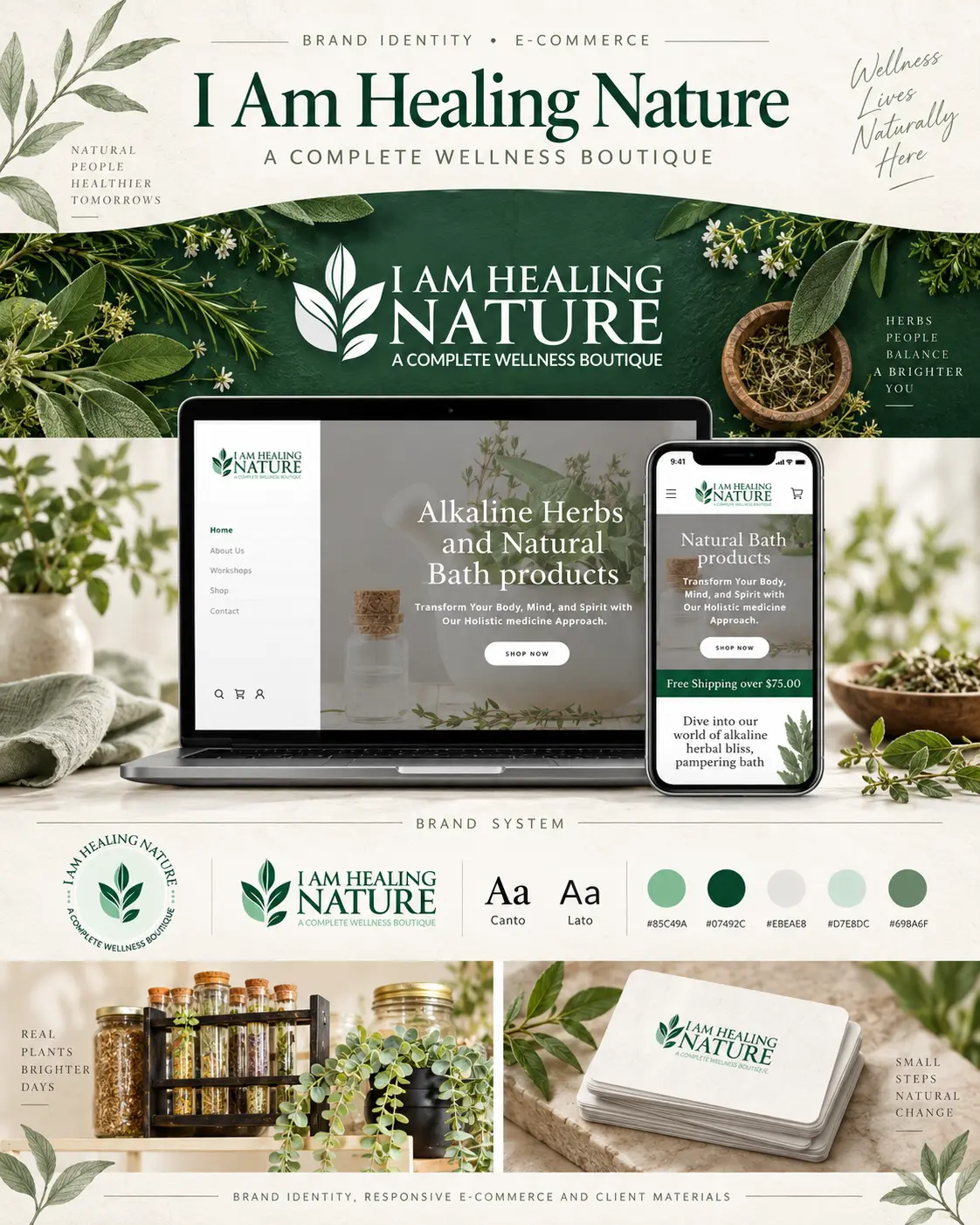 I Am Healing Nature wellness branding and responsive e-commerce website by The Foxsy Designs.